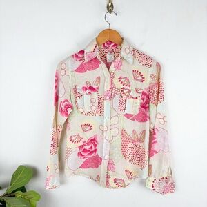 Hartford 100% Linen Floral Button Down Sz 1 (Small)